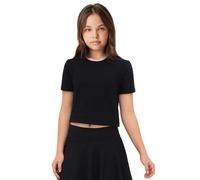 Lilax Girls Short Sleeve Crewneck Crop Top Tee (Black, 10)