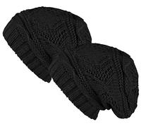 Lilax Knit Slouchy Oversized Soft Warm Winter Beanie Women Hat Black - 2 Pack