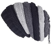 Lilax Knit Slouchy Oversized Soft Warm Winter Beanie Women Hat Black Stripe