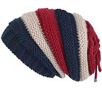 Lilax Knit Slouchy Oversized Soft Warm Winter Beanie Women Hat Navy Stripe