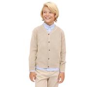 Lilax Little Boys Basic Long Sleeve V-Neck Classic Knit Cardigan Sweater Beige, 5T