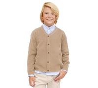 Lilax Little Boys Basic Long Sleeve V-Neck Classic Knit Cardigan Sweater Camel, 4T