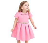 Lilax Little Girls' Flocked Occasion Dress with Shimmer Belt 9 Pink