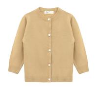 Lilax Little Girls' Knit Basic Cardigan, Long Sleeve Button Up Sweater Camel 10 Years