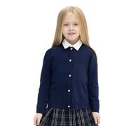 Lilax Little Girls' Knit Basic Cardigan, Long Sleeve Button Up Sweater Navy 11 Years
