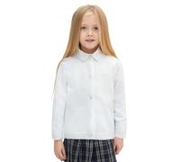Lilax Little Girls' Knit Basic Cardigan, Long Sleeve Button Up Sweater White 11 Years