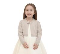 Lilax Little Girls' Knit Long Sleeve Bowknot Closure Bolero Cardigan (Beige, 2-3 Years)