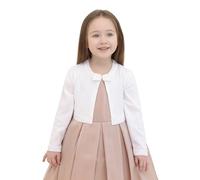 Lilax Little Girls' Knit Long Sleeve Bowknot Closure Bolero Cardigan (White, 7-8 Years)