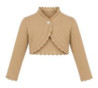 Lilax Little Girls' Knit Long Sleeve Button Closure Bolero Cardigan Shrug (9 Years, Camel)