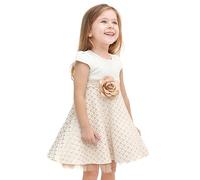 Lilax Little Girls' Sparkle Polka Dot Twirl Dress 7 Beige