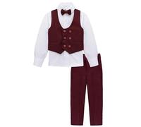 Lilax Toddler Boys Suit Set - Formal Vest, White Shirt, Dress Pants, Bowtie - 4 Piece Set (12 Years, Burgundy)