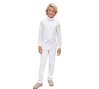 Lilax Toddler & Little Boys Suit Set - Formal Vest, White Dress Shirt, Dress Pants and Bowtie 4 Piece Suit (11 Years, White)