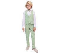 Lilax Toddler & Little Boys Suit Set - Formal Vest, White Dress Shirt, Dress Pants and Bowtie 4 Piece Suit (7 Years, Green)