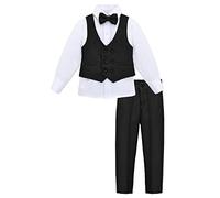 Lilax Toddler & Little Boys Suit Set - Formal Vest, White Dress Shirt, Dress Pants and Bowtie 4 Piece Suit (10 Years, Black)