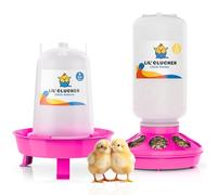 Lil'Clucker 1L Chick Feeder, 1.5L Chicken Waterer - No Leakage Chick Feeder and Waterer Kit, Durable Chicken Water Feeder, Chicken Feeder and Waterer Set, Poultry Waterer (Pink)