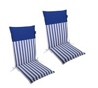 LILENO HOME Garden Chair Cushions in Dark Blue Stripes [Set of 2 - High-Back] - Plain Dark Blue - Comfortable Loungers as Seat Cushions for Garden Furniture - Chair Cushions for Garden Chairs Painted