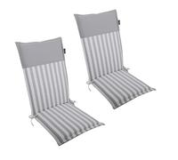 LILENO HOME Garden Chair Cushions in Stripes Light Grey [Set of 2 - High-Back] - Plain Light Grey - Comfortable Loungers as Seat Cushions for Garden Furniture - Chair Cushions for Garden Chairs