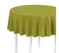 LILENO HOME Tablecloth Round Washable Sold by the Metre [160 cm Round] in Green - Hemmed Polypropylene Fabric Tablecloth Waterproof with Stain Protection