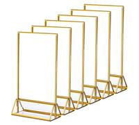 LileZbox 6 Pack Clear Acrylic Sign Holder with Gold Borders and Vertical Stand,Clear Easel Table Stands for Signs,for Wedding Table Number, Restaurant Sign, Photo Display, Menu Holder (4x6 inch)