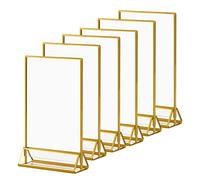 LILEZBOX 6 Pack Clear Acrylic Sign Holder with Gold Borders and Vertical Stand,Clear Easel Table Stands for Signs,for Wedding Table Number, Restaurant Sign, Photo Display, Menu Holder (5x7 inch)