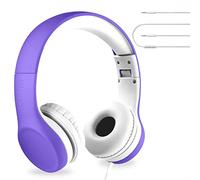 LilGadgets Connect+ Kids Headphones Wired with Microphone, Volume Limiting for Safe Listening, Adjustable Headband, Cushioned Earpads for Comfort, Headphones for Kids for School, Purple