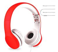 LilGadgets Connect+ Premium Volume Limited Wired Headphones with Shared Port and In-Line Microphone (Kids, Toddler) Red