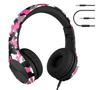 LilGadgets Connect+ Pro Girls Headphones for School - Designed with Kids' Comfort in Mind, Foldable Over-Ear Headset with in-line Microphone, Audiophile Headphone, Pink Camo