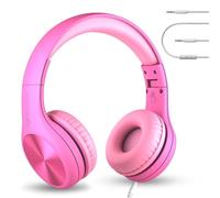 LilGadgets Connect+ Pro Kids Headphones For School - Designed With Kids' Comfort In Mind, Foldable Over-Ear Headset With In-Line Microphone, Kids Headphone Wired, Pink Headphones