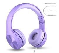 LilGadgets Connect+ Pro Kids Headphones Wired - Designed With Kids' Comfort In Mind, Foldable Over-Ear Headset With In-Line Microphone, Toddler Headphones For Kids, Purple
