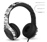 LilGadgets Connect+ Pro Kids School Headphones - Foldable Over-Ear Headset with in-line Microphone, Snow Camo