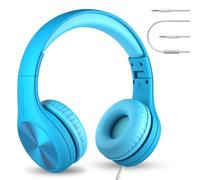 LilGadgets Connect+ Pro Kids Noise Cancelling Headphones - Designed With Kids' Comfort In Mind, Foldable Over-Ear Headset With In-Line Microphone, Headphones Wired, Kids Headphones For School, Blue