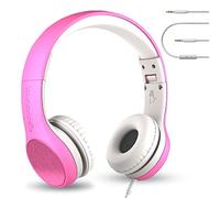 LilGadgets Connect+ Style Wired Headphones for Kids for School with SharePort® Technology, Child-Friendly Foldable On-Ear Headset with Built-in Microphone, Comfy for Kids Headphones, Pink