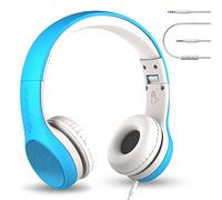 LilGadgets Connect+ Style Wired Headphones for Kids for School with SharePort® Technology, Child-Friendly Foldable On-Ear Headset with Built-in Microphone, Kids Headphones Wired, Blue