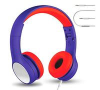 LilGadgets Connect+ Style Wired Kids Headphones with SharePort® Technology, Child-Friendly Foldable Over-Ear Headset with Built-In Microphone, Designed to be comfy for Toddlers in School, Blue/Red