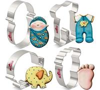 LILIAO Baby Shower Cookie Cutter Set - 6 Piece - Pajama, Baby Carriage, Elephant, Baby, Foot and Pacifier Cutter Shape - Stainless Steel