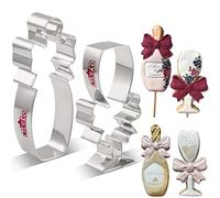 LILIAO Champagne and Champagne Glass with Ribbon Cookie Cutter for Wedding/Engagement - Stainless Steel