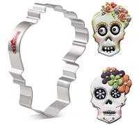 LILIAO Halloween Skull with Flowers Cookie Cutter - 3.4 x 4.6 inches - Stainless Steel - by Janka