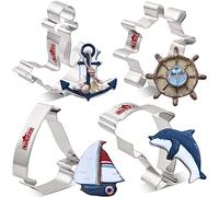 LILIAO Nautical Cookie Cutter Set - 4 Piece - Anchor, Sailboat, Rudder and Dolphin Biscuit Fondant Cutters - Stainless Steel