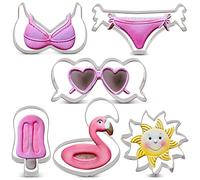 LILIAO Summer Beach Cookie Cutter Set - 6 Piece - Sun, Flamingo Float, Popsicle, Heart Sunglasses and Bikini Biscuit Cutters - Stainless Steel