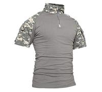 LiliChan Men’s Tactical Short Sleeve Shirts Military Shirt Outdoor Shirt Tactical Combat Shirt with Zipper (X-Large, ACU)