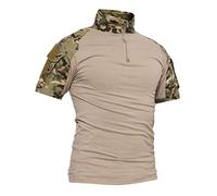 LiliChan Men’s Tactical Short Sleeve Shirts Military Shirt Outdoor Shirt Tactical Combat Shirt with Zipper (Large, CP Camouflage)
