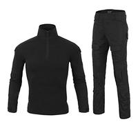 LiliChan Mens Long Sleeve Tactical Military T-Shirt Outdoor Shirt Combat Shirt with Zipper (Black Set, M)