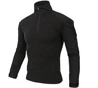 LiliChan Mens Long Sleeve Tactical Military T-Shirt Outdoor Shirt Combat Shirt with Zipper (Black, UK M(fit chest:36"-39"))