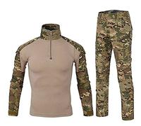 LiliChan Mens Long Sleeve Tactical Military T-Shirt Outdoor Shirt Combat Shirt with Zipper (Cp Set, M)
