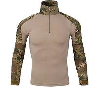LiliChan Mens Long Sleeve Tactical Military T-Shirt Outdoor Shirt Combat Shirt with Zipper (Cp, UK XS(fit chest:32"-35"))