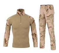 LiliChan Mens Long Sleeve Tactical Military T-Shirt Outdoor Shirt Combat Shirt with Zipper (Desert Set, L)