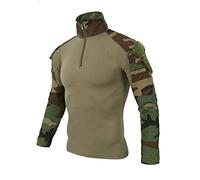 LiliChan Mens Long Sleeve Tactical Military T-Shirt Outdoor Shirt Combat Shirt with Zipper (Jungle, UK S(fit chest:34"-37"))