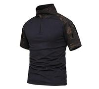 LiliChan Men's Tactical Short Sleeve Military Shirt - Outdoor Combat Shirt With Zipper (X-Large, Night Camouflage)