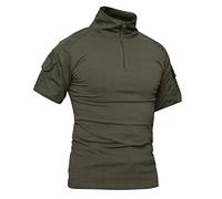 LiliChan Men's Tactical Short Sleeve Shirts Military Outdoor Combat Shirt with Zipper (Green, Medium)