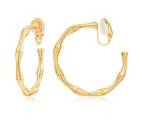 LILIE&WHITE Gold Bamboo Clip Hoop Earrings for Women, Unique Bamboo Shape Design, Non-Fading, Comfortable Clip-On Jewelry Gift